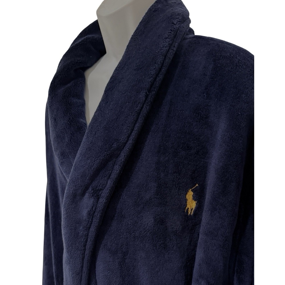 NWOT Polo Ralph Lauren Men Robe L/XL Plush Fleece Cotton Blue Big Pony Gold